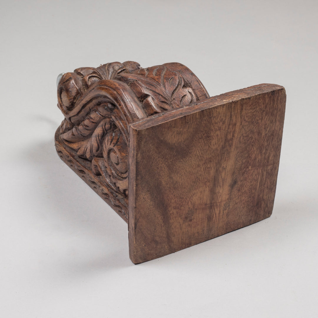 Handcarved Wooden Wall Bracket in Acacia Wood | Traditional Indian Decorative Bracket