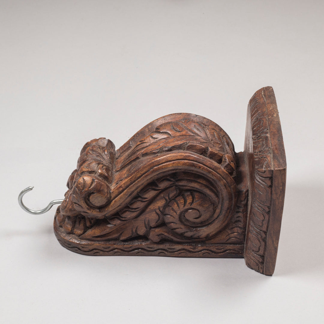 Handcarved Wooden Wall Bracket in Acacia Wood | Traditional Indian Decorative Bracket