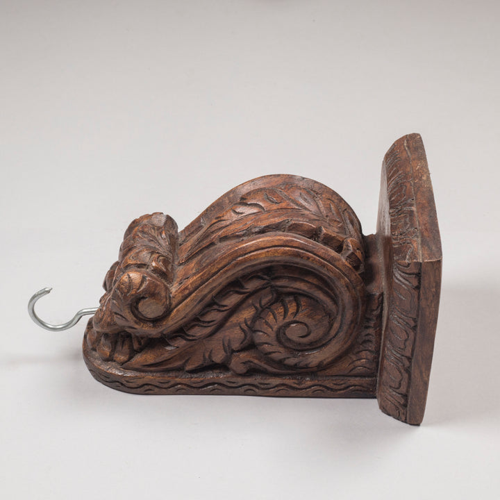 Handcarved Wooden Wall Bracket in Acacia Wood | Traditional Indian Decorative Bracket
