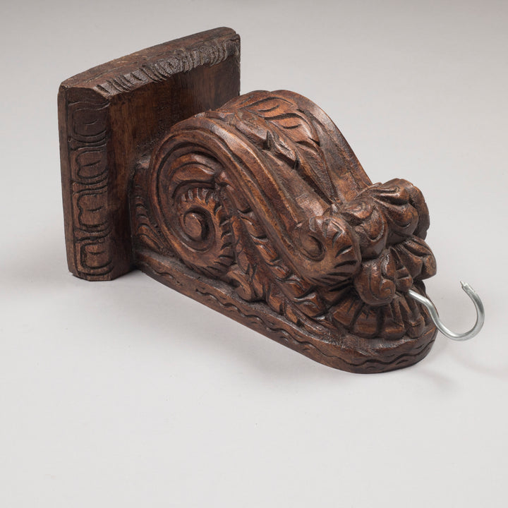 Handcarved Wooden Wall Bracket in Acacia Wood | Traditional Indian Decorative Bracket