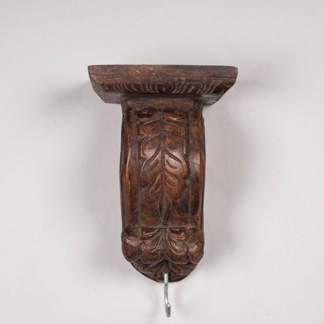 Handcarved Wooden Wall Bracket in Acacia Wood | Traditional Indian Decorative Bracket