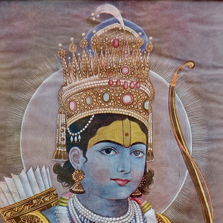 Vintage Framed Lord Rama Print | Indian Devotional Art