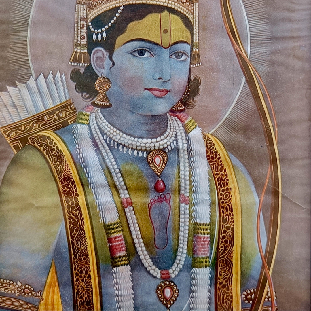 Vintage Framed Lord Rama Print | Indian Devotional Art