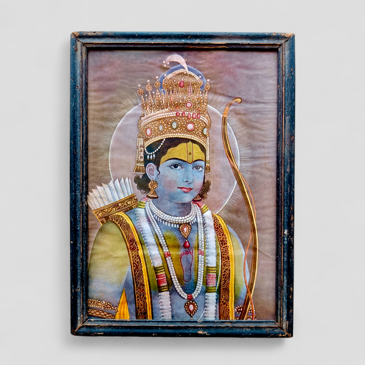 Vintage Framed Lord Rama Print | Indian Devotional Art