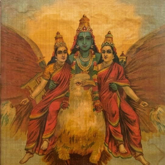 Vishnu on Garuda — Vintage Ravi Varma Press Chromolithograph (Early 20th Century)
