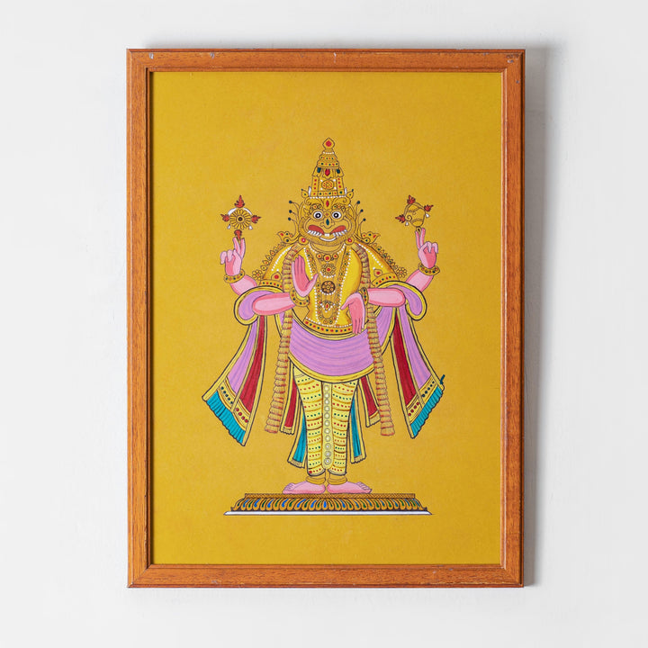 Narasimha Company School Style Artwork | Vishnu Avatar Man-Lion Painting | Indian Mythological Art