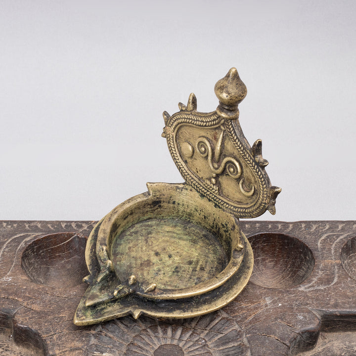 Vintage Vishnu Namam Temple Lamp with Sun and Moon Motifs