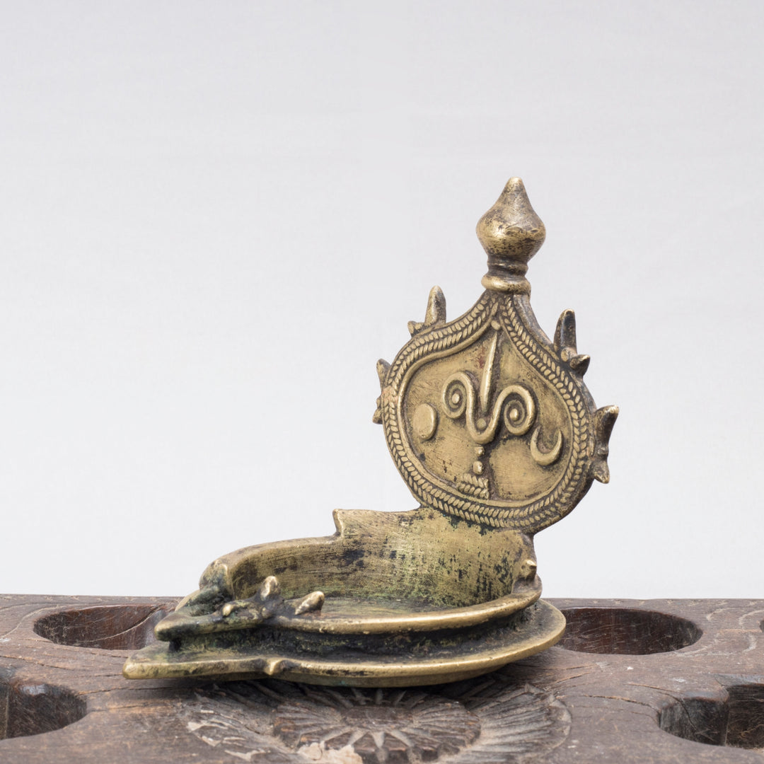 Vintage Vishnu Namam Temple Lamp with Sun and Moon Motifs