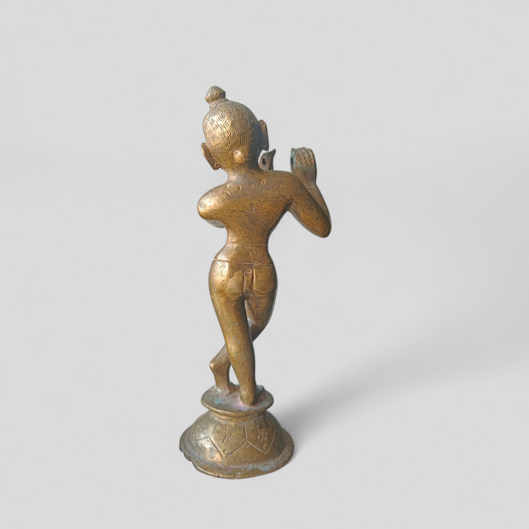 Vintage Brass Statuette of Lord Krishna