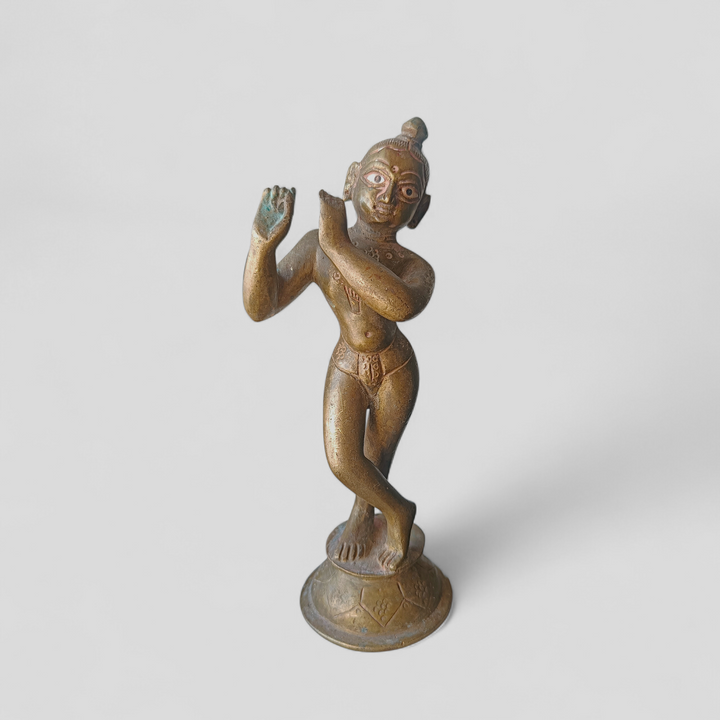 Vintage Brass Statuette of Lord Krishna