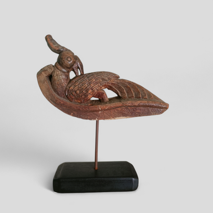 Antique Carved Wooden Bird (Peacock) – 19th Century | Architectural Door Handle Fragment