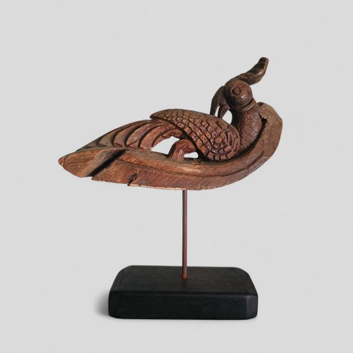 Antique Carved Wooden Bird (Peacock) – 19th Century | Architectural Door Handle Fragment