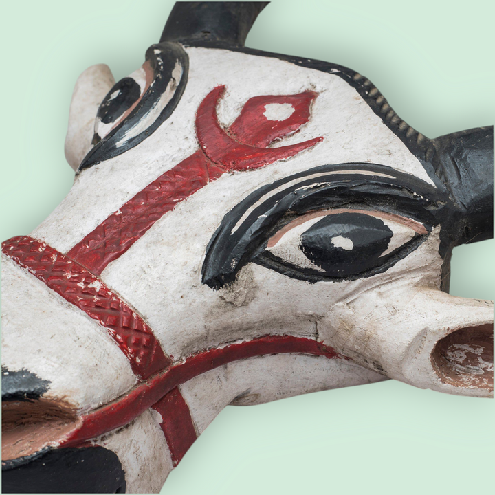 Vintage Polychromed Wooden Head of Nandigona
Theyyam Tradition, North Kerala