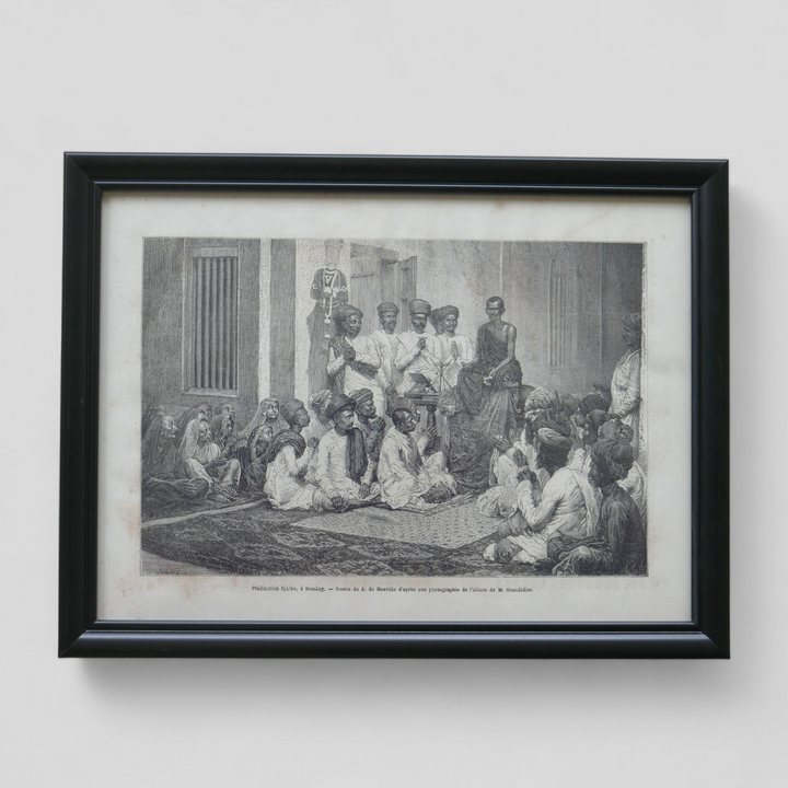 Vintage Woodcut Engraving - Religious Gathering of Jains