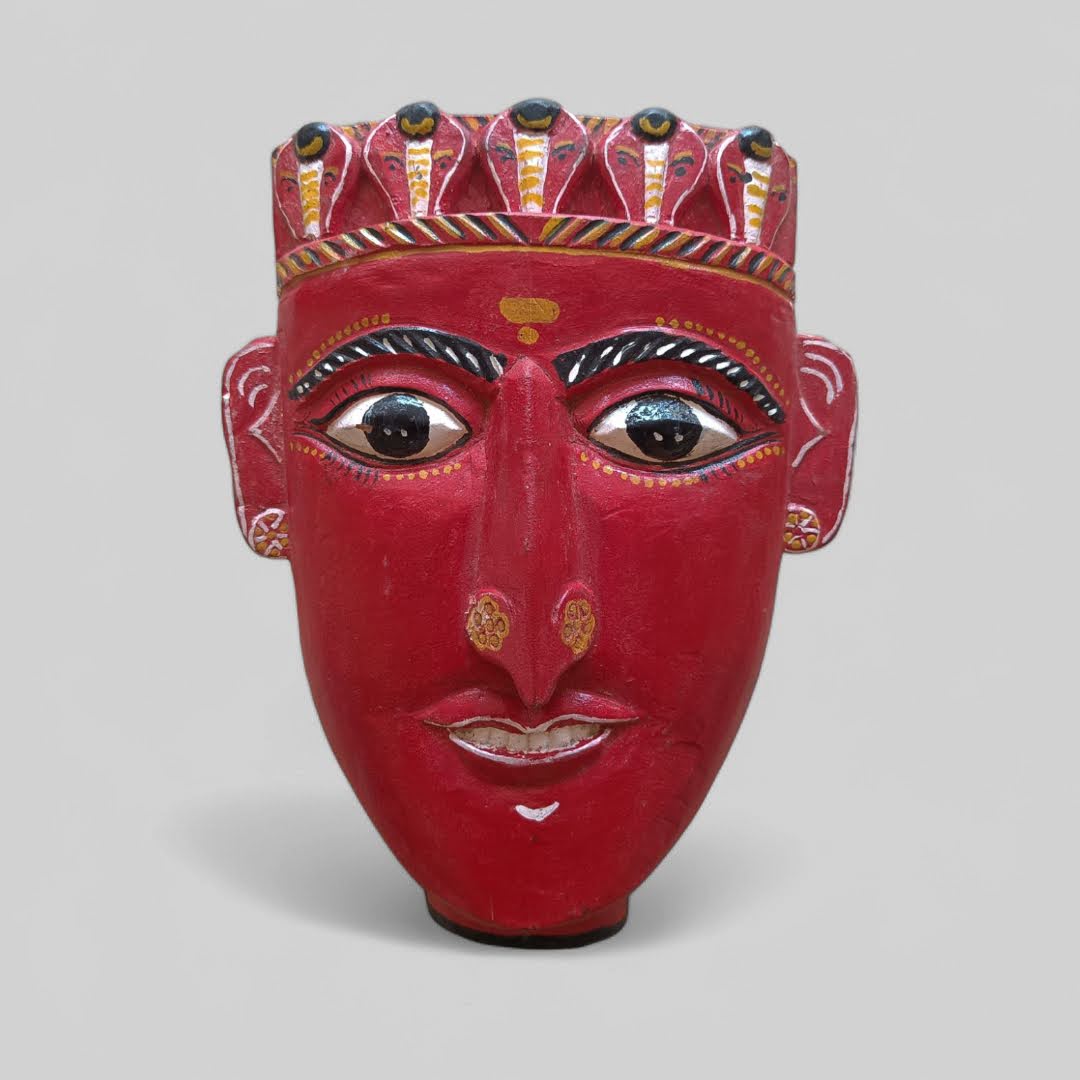 Kummattikali Female Mask with Naga Crown – Hand-Carved Wooden Ritual Mask | Kerala Folk Art