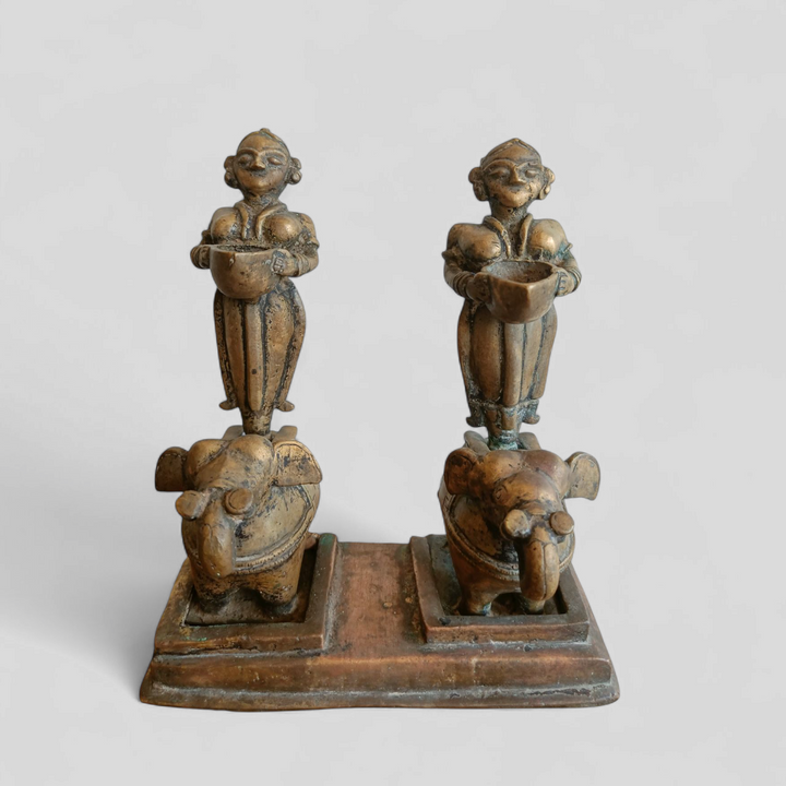 Pair of vintage Deepalakshmi Lamps on Elephants