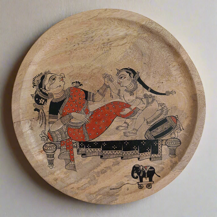 Handpainted Wooden Wall Plate - Yashoda and Balagopal