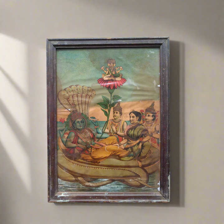 Vintage Ravi Varma Chromolithograph - Seshasayee