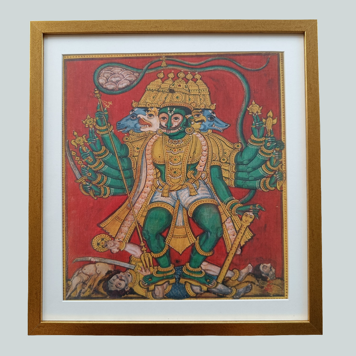 Panchmukhi Hanuman - Framed Art Print in Tanjore style