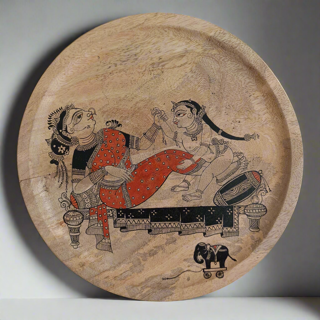 Handpainted Wooden Wall Plate - Yashoda and Balagopal