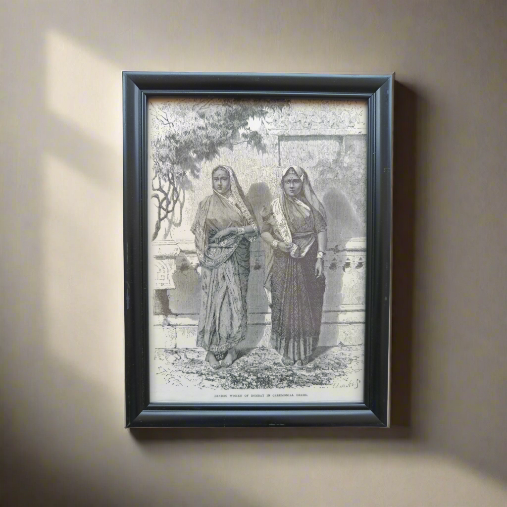 Vintage Woodcut - Hindoo Women of Bombay in Ceremonial Dress