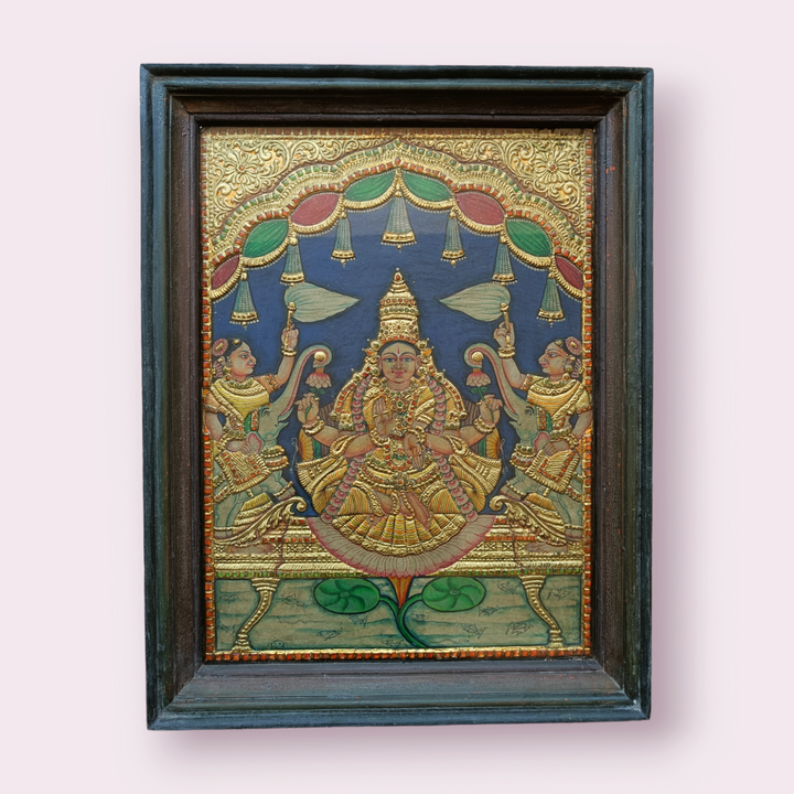 Tanjore Painting in 22 ct gold foil work - Gajalakshmi