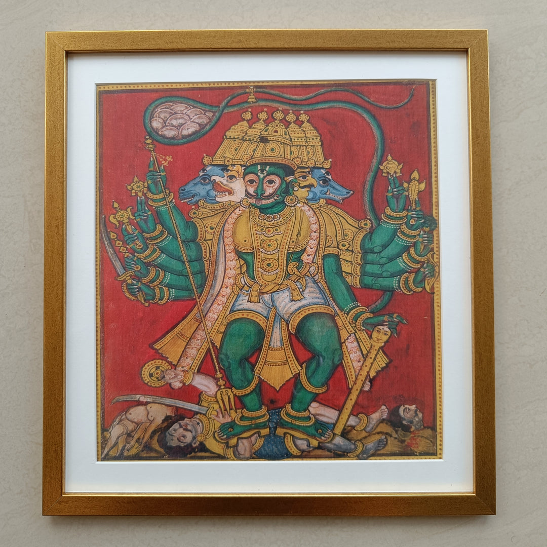 Panchmukhi Hanuman - Framed Art Print in Tanjore style