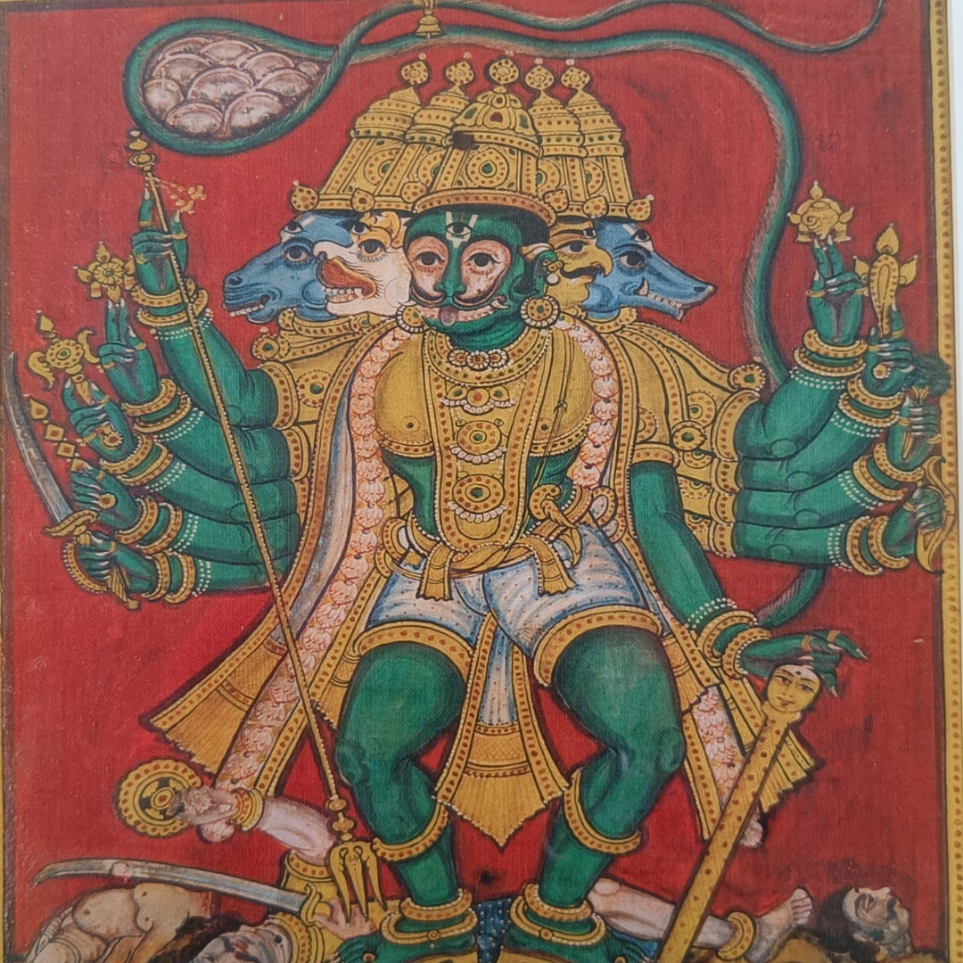Panchmukhi Hanuman - Framed Art Print in Tanjore style