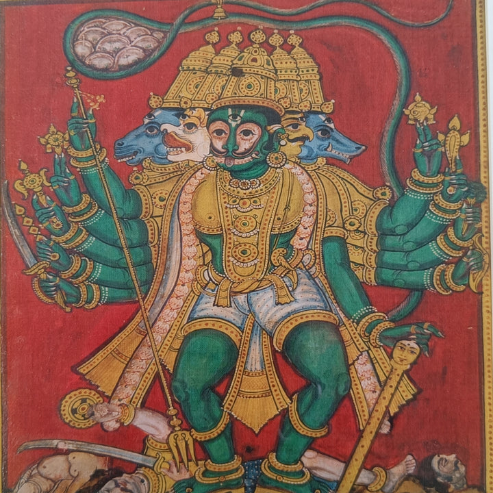 Panchmukhi Hanuman - Framed Art Print in Tanjore style