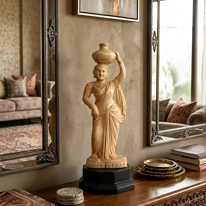 Lady Holding a Water Pot - Carved in Wood