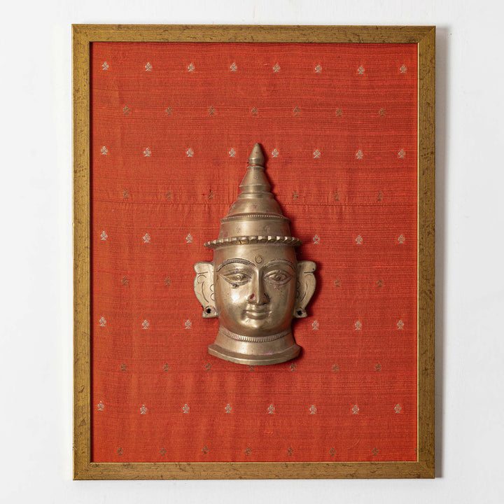 Vintage Gauri Mask Brass on Embroidered Silk