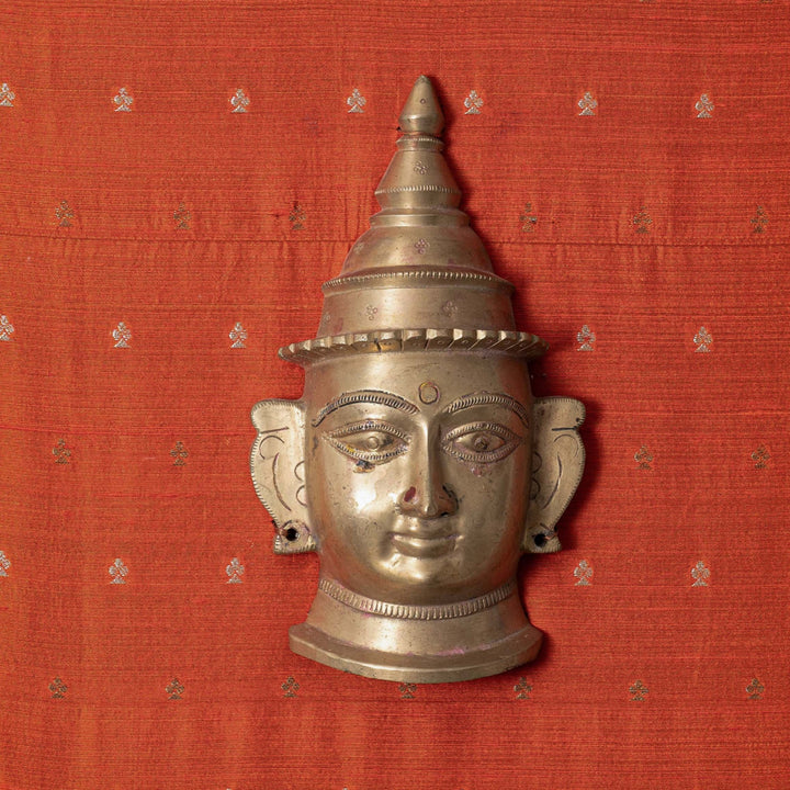 Vintage Gauri Mask Brass on Embroidered Silk