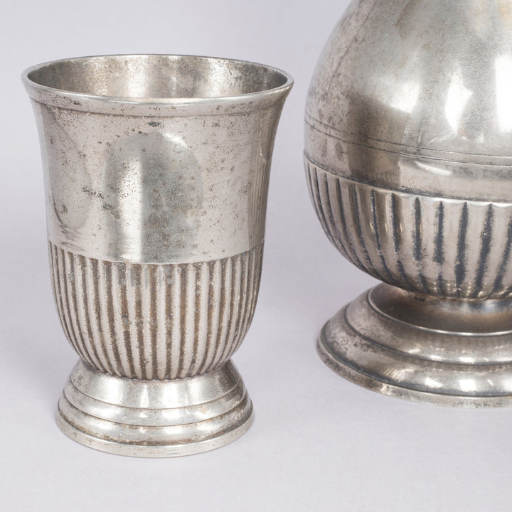 Vintage White Metal Jug and Glass Set