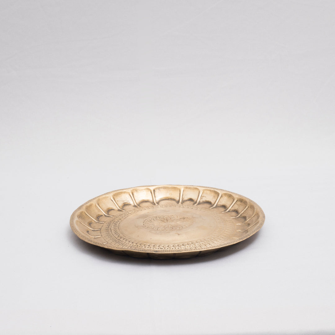 Vintage Brass Floral Pooja Plate