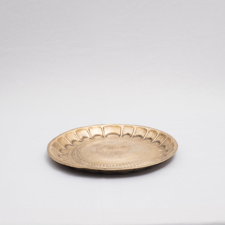 Vintage Brass Floral Pooja Plate