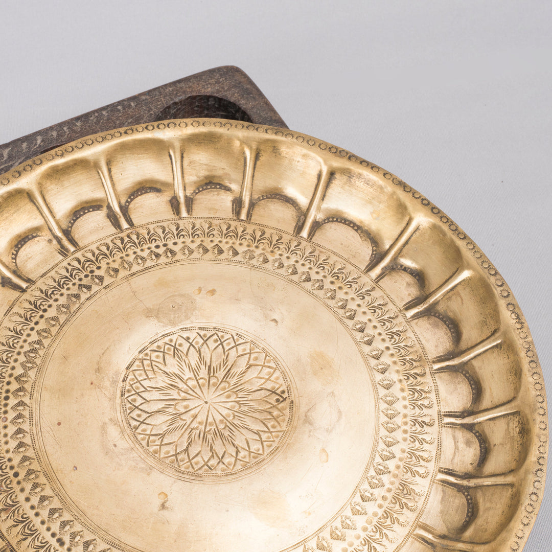 Vintage Brass Floral Pooja Plate