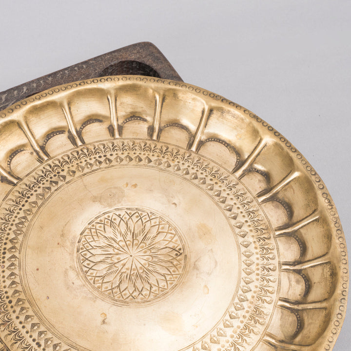Vintage Brass Floral Pooja Plate