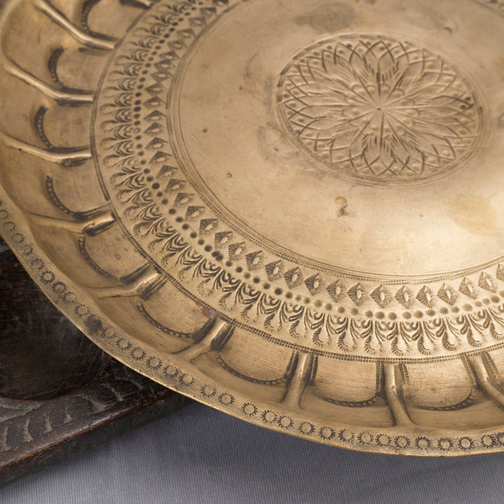 Vintage Brass Floral Pooja Plate