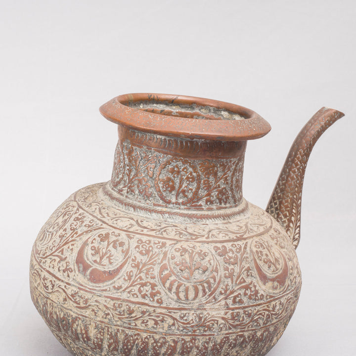 Vintage Repoussed Copper Pot with a Spout