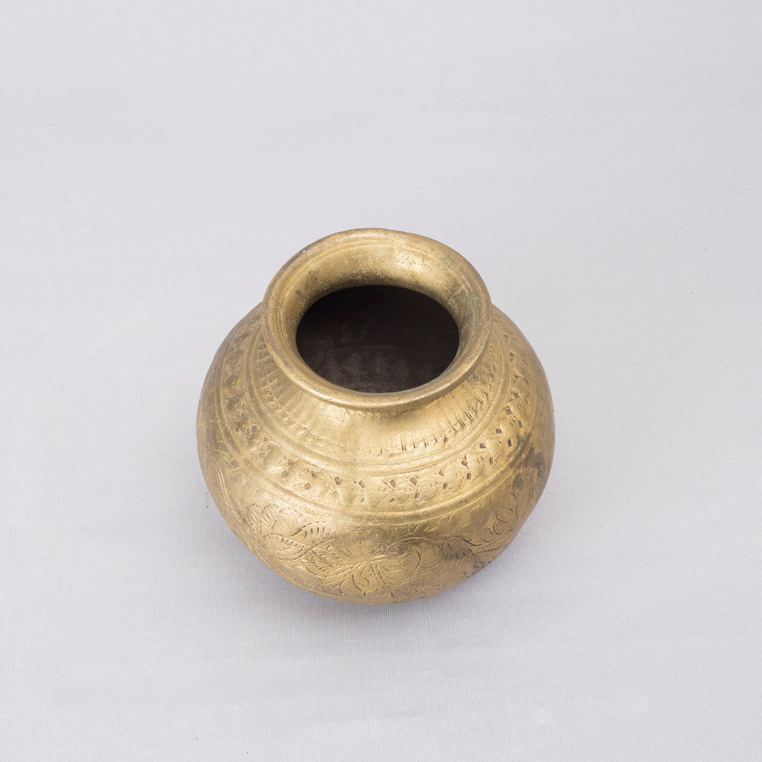 Vintage Brass Engraved Pot