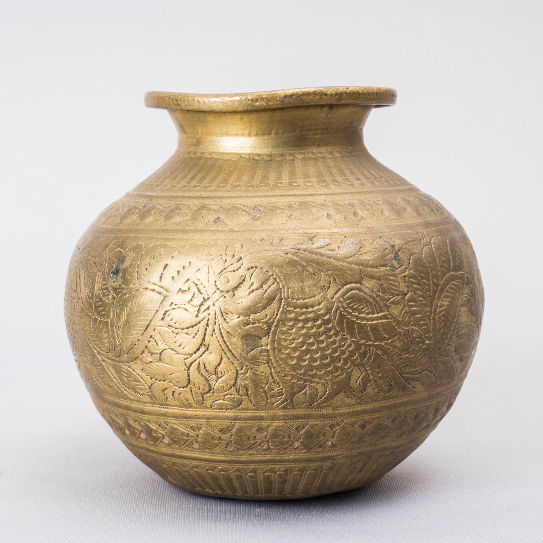 Vintage Brass Engraved Pot