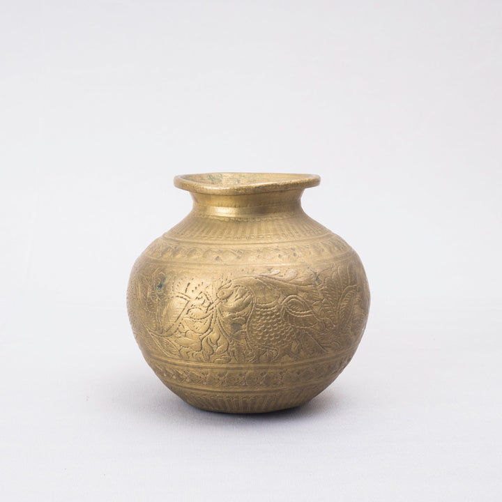 Vintage Brass Engraved Pot